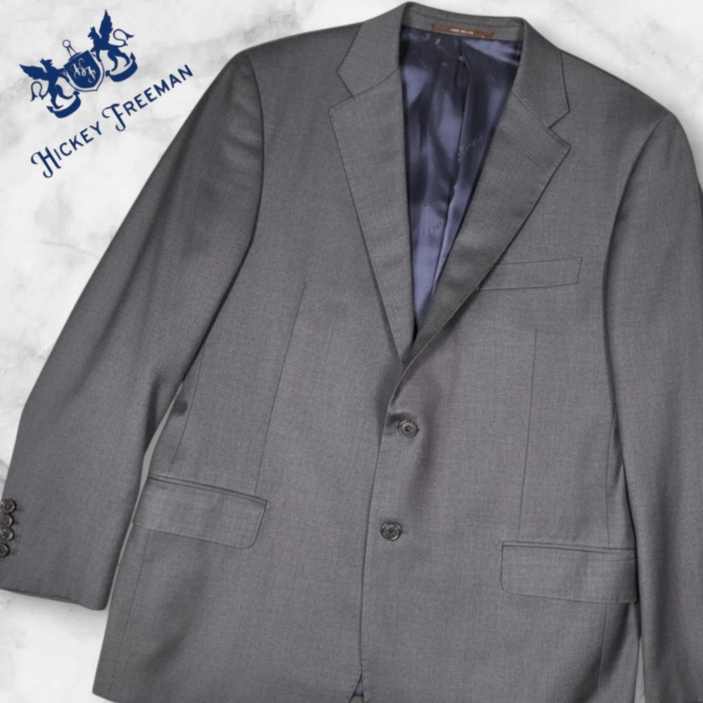 Hickey Freeman Suit Jacket Mens 44R Gray Worsted Wool‎ Blazer USA Made Nordstrom